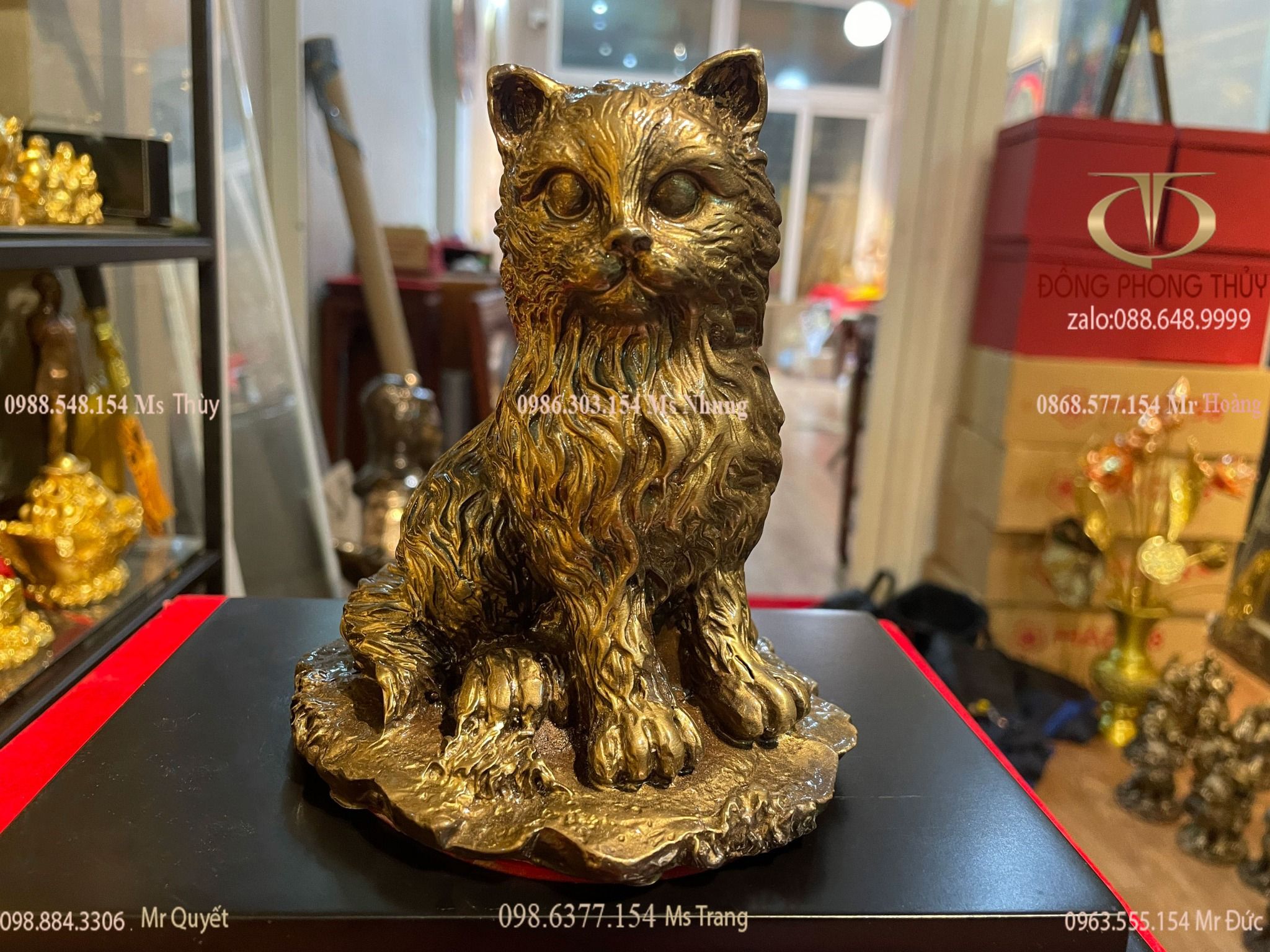 Tượng mèo phong thủy bằng đồng