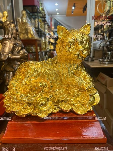 Tượng mèo cao 23cm dát vàng
