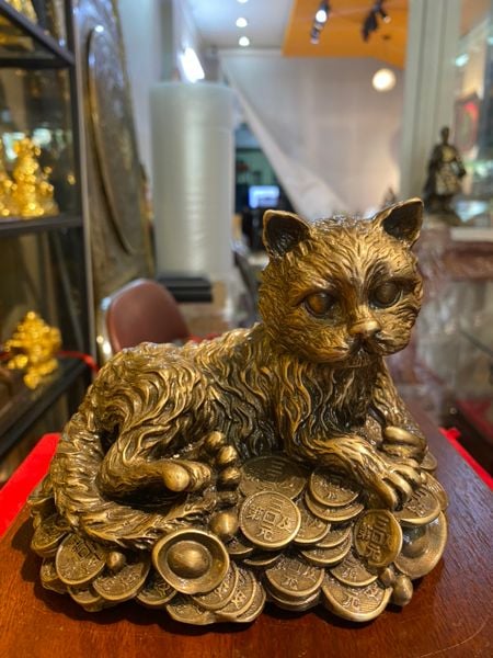 Tượng mèo nằm tiền cao 12,5cm
