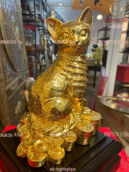 Tượng mèo dát vàng 24k cao 20cm