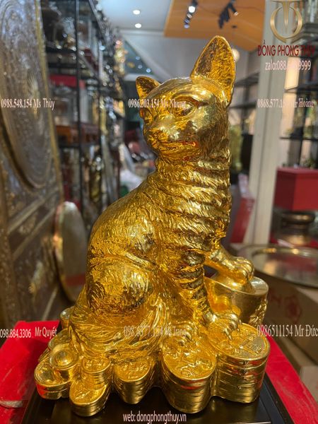 Tượng mèo dát vàng 24k cao 20cm