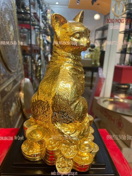 Tượng mèo dát vàng 24k cao 20cm