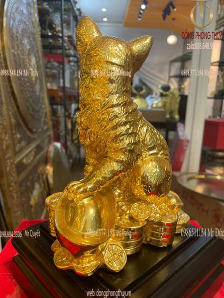 Tượng mèo dát vàng 24k cao 20cm