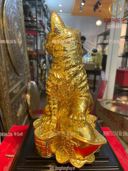 Tượng mèo dát vàng 24k cao 20cm