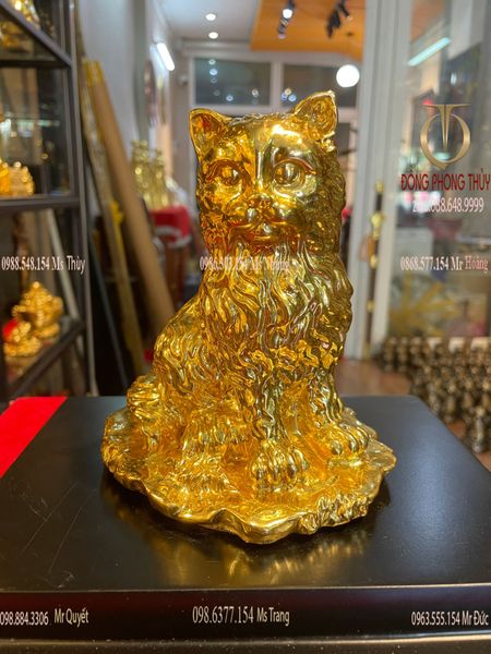 Tượng Mèo phong thủy thếp vàng 24k
