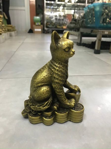 Mèo phong thủy bằng đồng 15,5cm