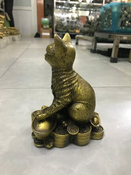 Mèo phong thủy bằng đồng 15,5cm