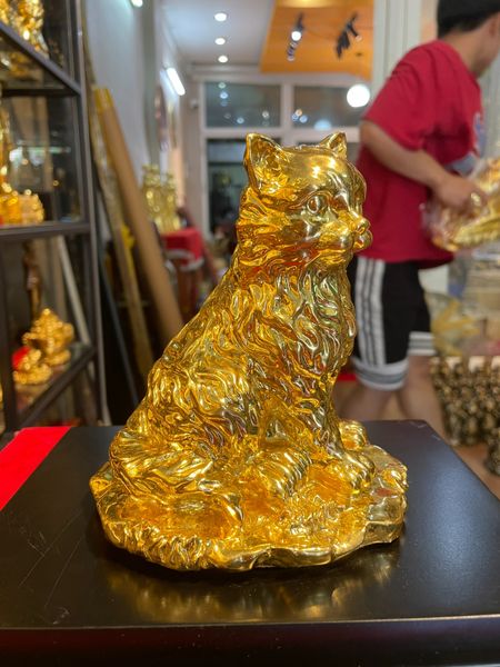 Tượng Mèo phong thủy thếp vàng 24k