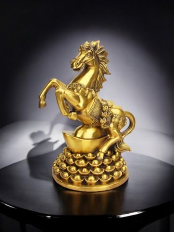 Tượng ngựa phong thủy- ngựa hý đứng núi tiền bằng đồng cao 38,5cm