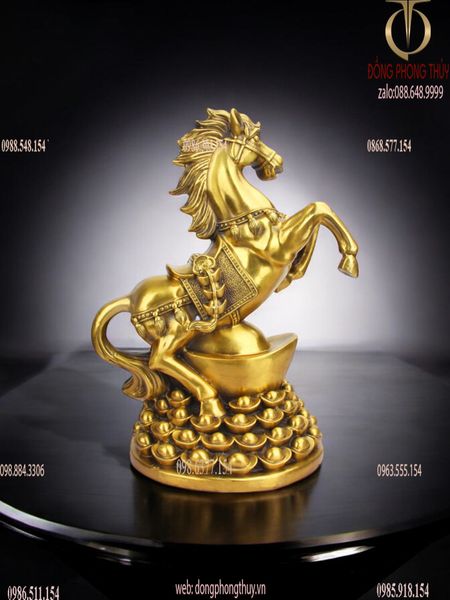 Tượng ngựa phong thủy- ngựa hý đứng núi tiền bằng đồng cao 38,5cm