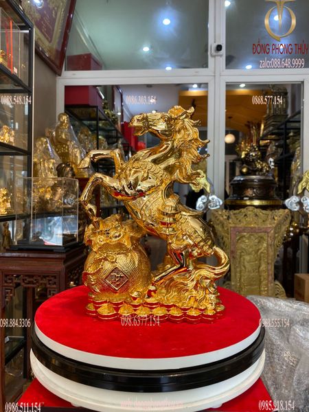 Tượng ngựa mạ vàng 24k phong thủy bằng đồng