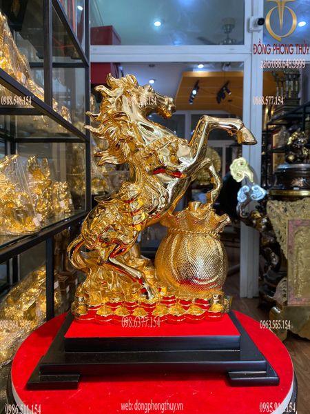 Tượng ngựa mạ vàng 24k phong thủy bằng đồng