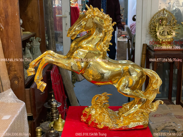 Tượng ngựa mạ vàng Cao 45cm dài 47cm rộng 16cm nặng 9kg bằng đồng dát vàng 24k