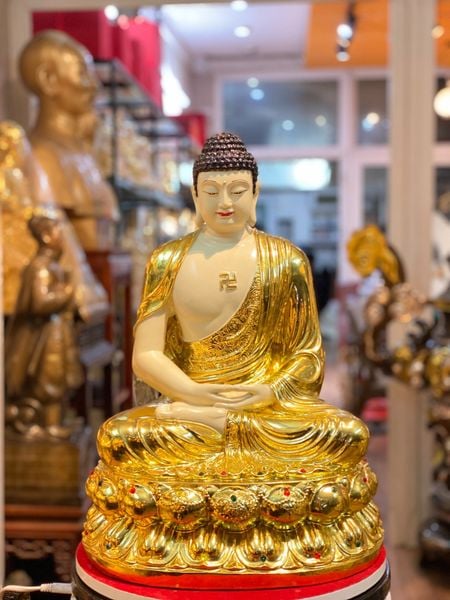 Tượng phật a di đà 50cm 18kg bằng đồng dát vàng