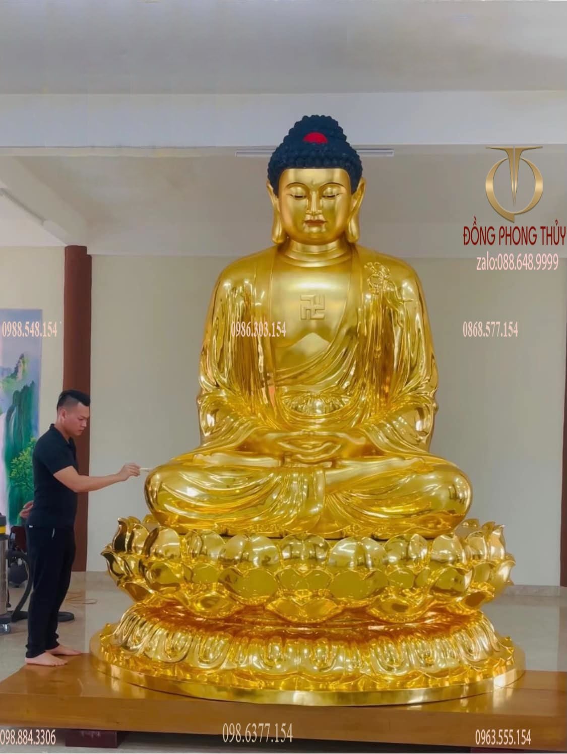 Tượng phật A Di Đà 3m3 bằng đồng đỏ dát vàng 24k