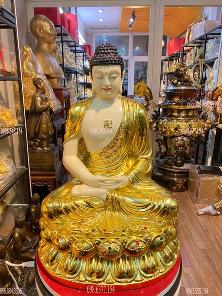 Tượng phật a di đà 50cm 18kg bằng đồng dát vàng