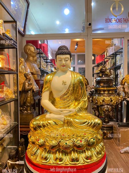 Tượng phật a di đà 50cm 18kg bằng đồng dát vàng