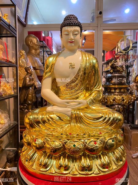 Tượng phật a di đà 50cm 18kg bằng đồng dát vàng