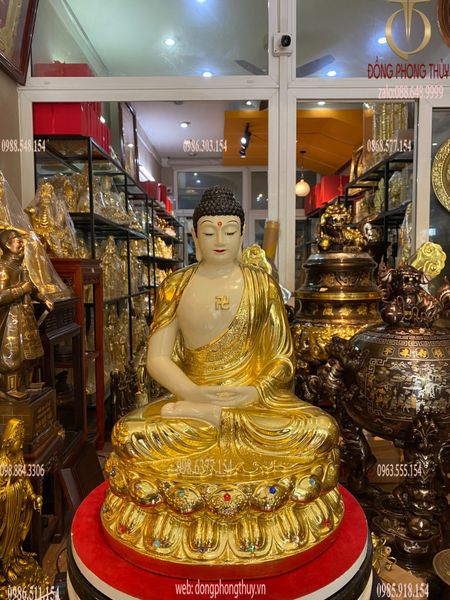 Tượng tây phương tam thánh 40cm dát vàng vẽ màu đính đá