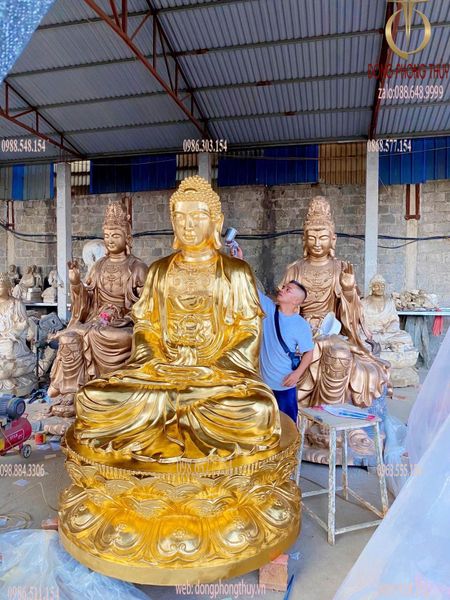 Tượng phật A Di Đà bằng đồng dát vàng cao 1m8