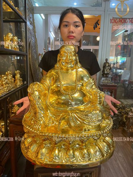Tượng phật di lặc dát vàng 24k cao 48 ngang 43 sâu 32 nặng 29kg