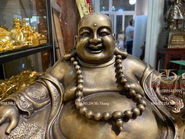 Tượng phật di lặc bằng đồng dựa bị cao 22 sâu 41 ngang 25 nặng 9kg