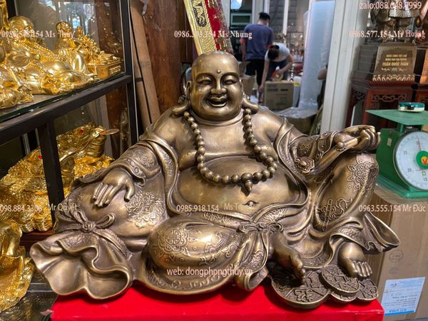 Tượng phật di lặc bằng đồng dựa bị cao 22 sâu 41 ngang 25 nặng 9kg