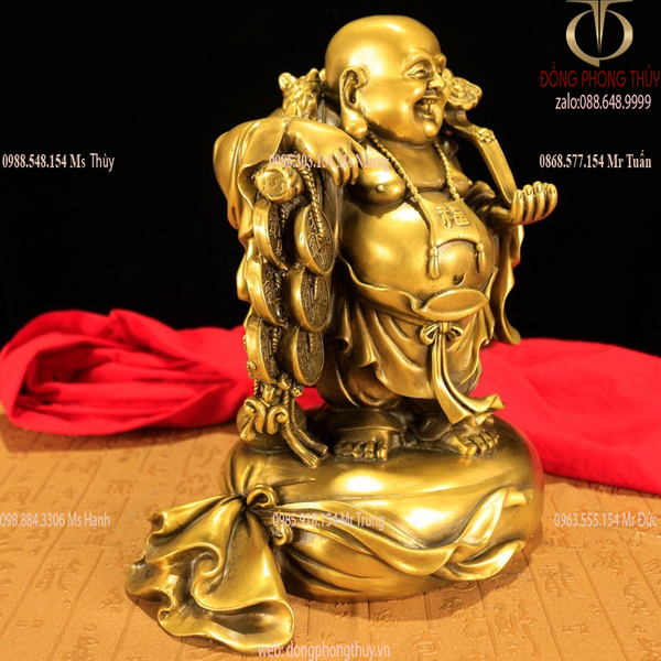 Tượng phật di lặc đứng bị gánh bao tiền bằng đồng cao 40 nặng 7,5kg
