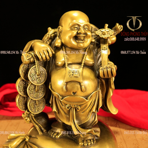 Tượng phật di lặc gánh tiền bằng đồng Cao 24.5 ngang 21 nặng 2.5kg
