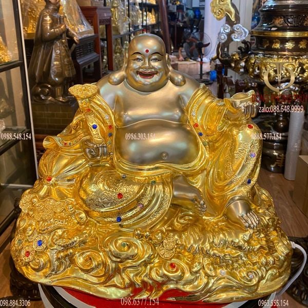 Tượng phật Di Lặc cười vẽ diện màu da cao cấp cao 26 nặng 14,8kg