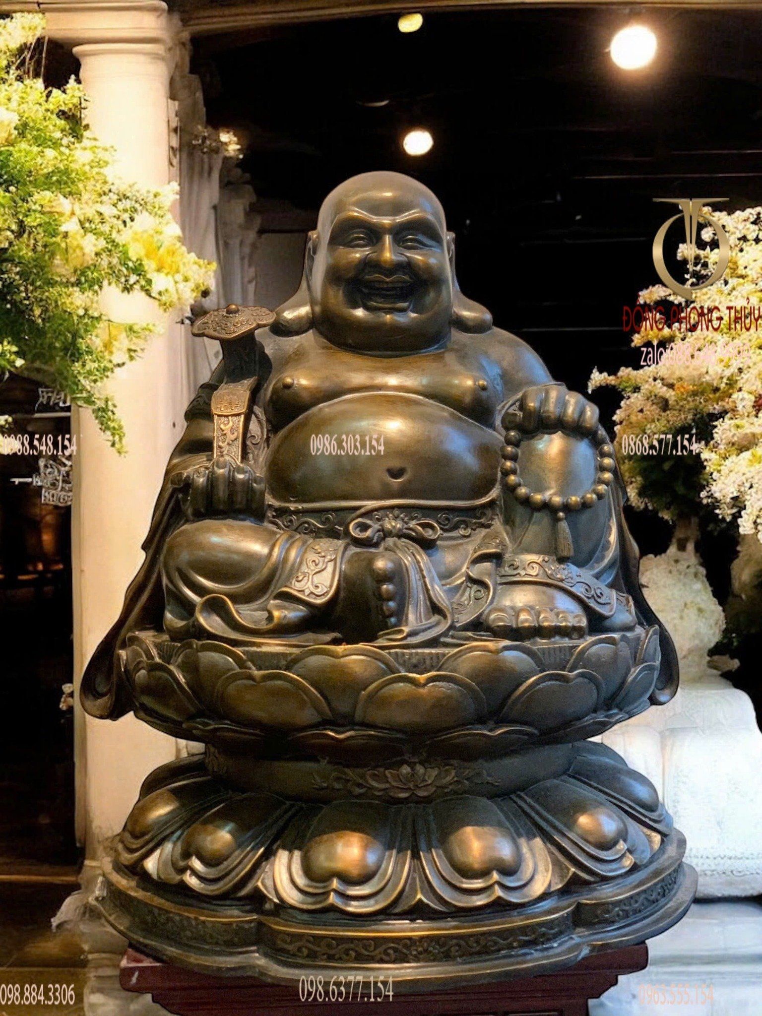 Tượng di lặc màu hun bằng đồng cao 50cm ngang 40cm sâu 36cm nặng 20kg
