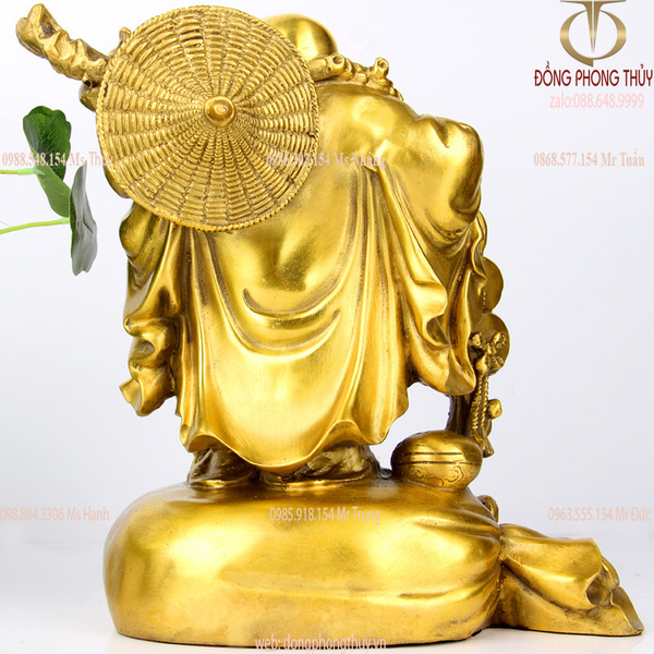 Tượng phật di lặc đứng bị gánh bao tiền bằng đồng cao 40 nặng 7,5kg