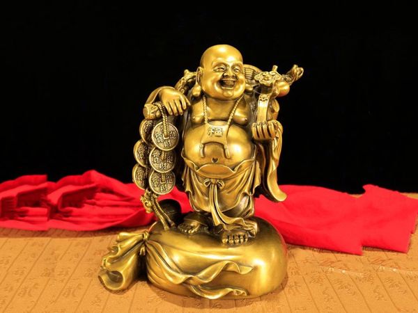 Tượng phật di lặc gánh tiền bằng đồng Cao 24.5 ngang 21 nặng 2.5kg