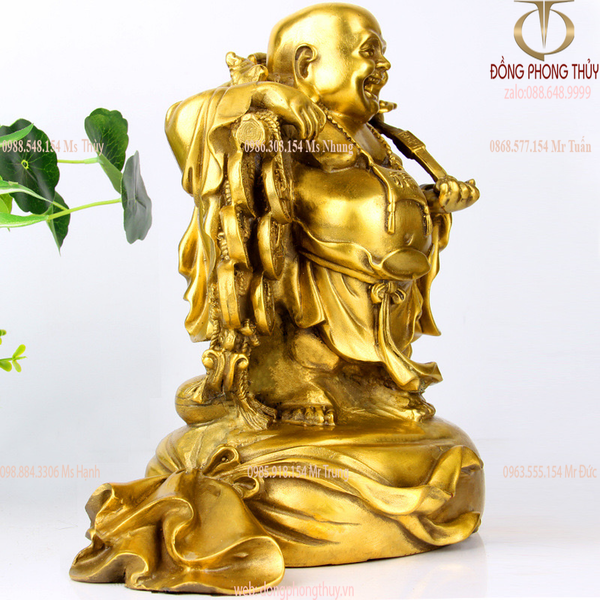 Tượng phật di lặc đứng bị gánh bao tiền bằng đồng cao 40 nặng 7,5kg