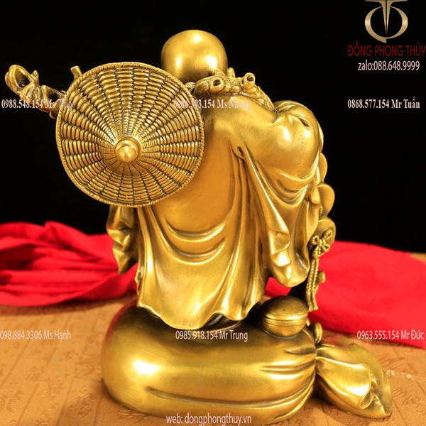 Tượng phật di lặc đứng bị gánh bao tiền bằng đồng cao 40 nặng 7,5kg