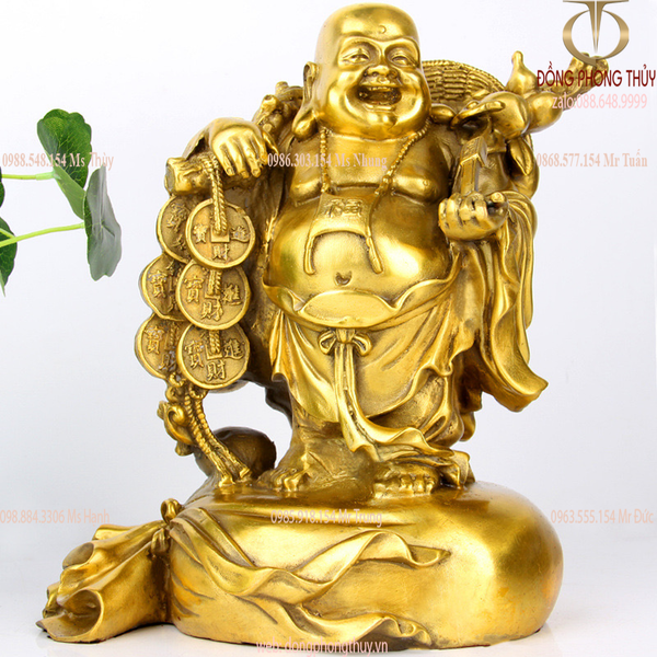 Tượng phật di lặc đứng bị gánh bao tiền bằng đồng cao 40 nặng 7,5kg