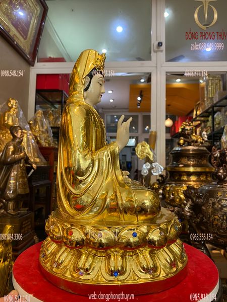 Tượng tây phương tam thánh 40cm dát vàng vẽ màu đính đá