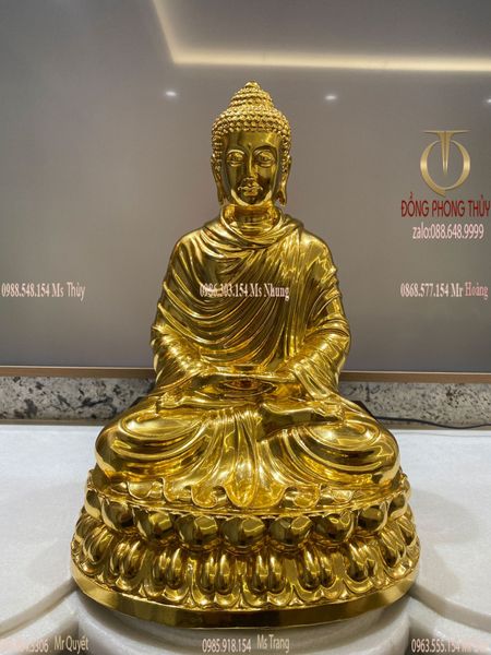 Tượng phật Thích Ca Mâu Ni bằng đồng dát vàng 24k cao 50cm