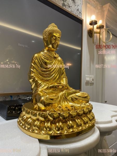 Tượng phật Thích Ca Mâu Ni bằng đồng dát vàng 24k cao 50cm