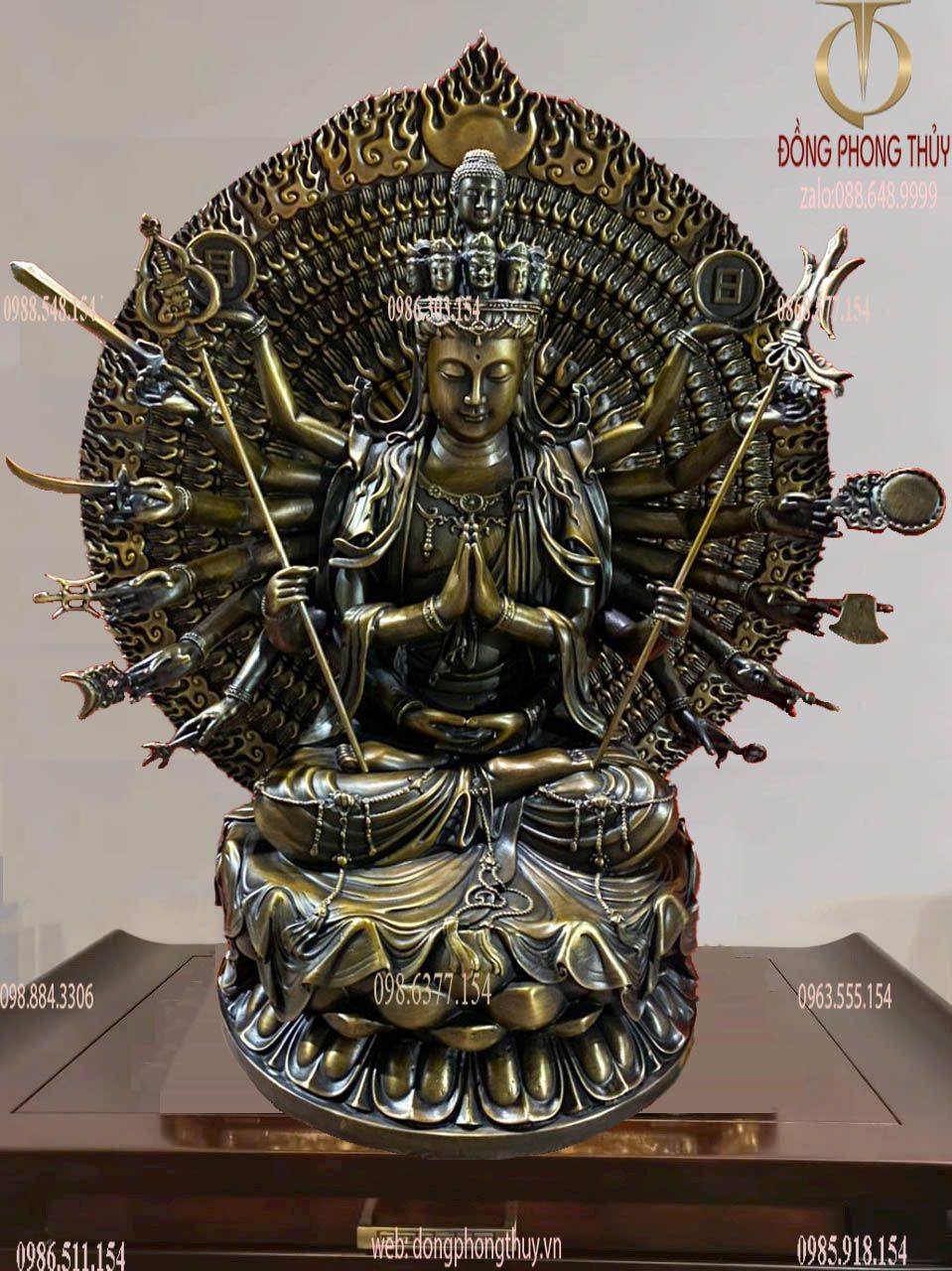 Tượng Phật Cao 62cm thiên thủ thiên nhãn bằng đồng