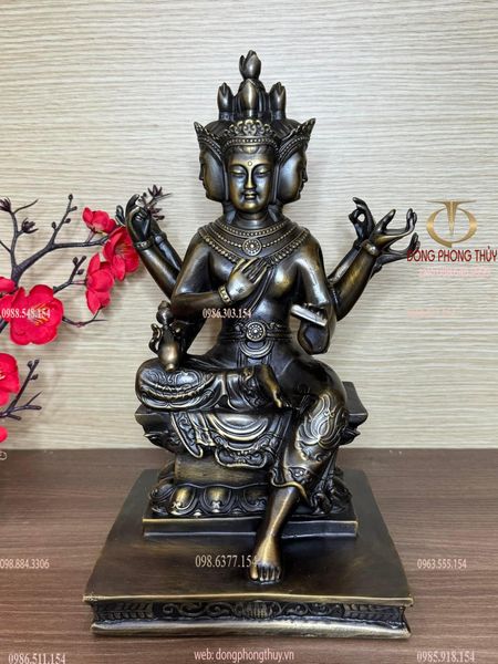 Tượng tứ diện bằng đồng xi hun nâu cao 30cm nặng 5kg