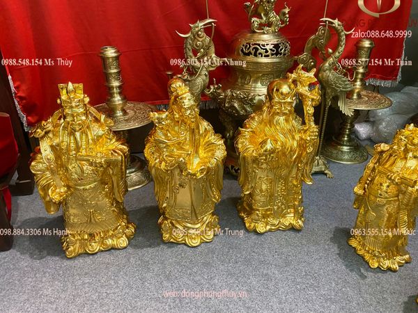 Tượng phúc lộc thọ tam đa bằng đồng dát vàng 24k cao 42cm nặng 35kg