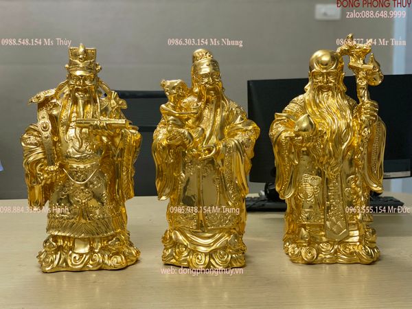 Tượng phúc lộc thọ tam đa bằng đồng dát vàng 24k cao 42cm nặng 35kg