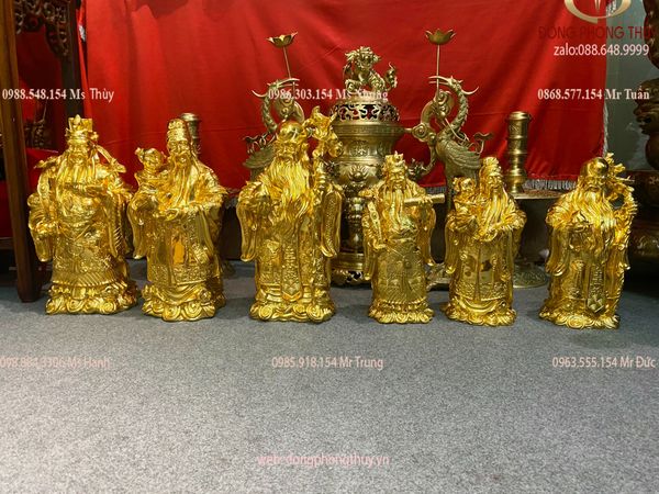 Tượng phúc lộc thọ tam đa bằng đồng dát vàng 24k cao 42cm nặng 35kg