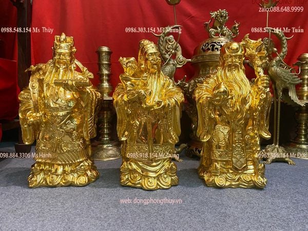 Tượng phúc lộc thọ tam đa bằng đồng dát vàng 24k cao 42cm nặng 35kg