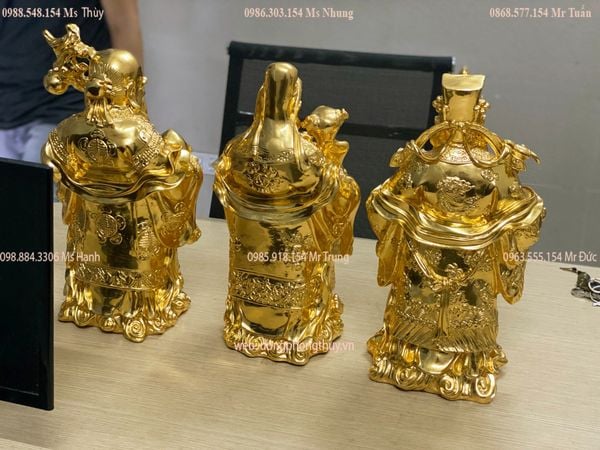 Tượng phúc lộc thọ tam đa bằng đồng dát vàng 24k cao 42cm nặng 35kg