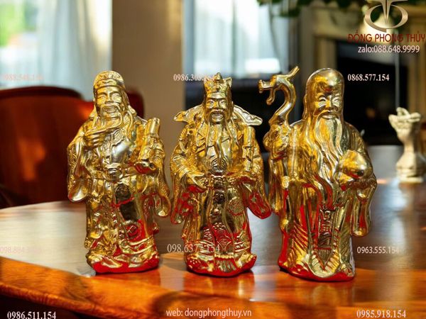 Quà tặng sếp: Tượng phúc lộc thọ tam đa bằng đồng dát vàng 24k cao 15 rộng 6 sâu 5 nặng 2,1kg