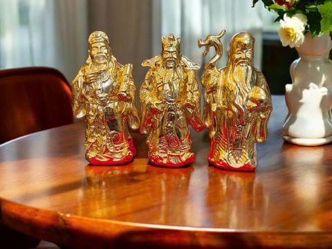 Quà tặng sếp: Tượng phúc lộc thọ tam đa bằng đồng dát vàng 24k cao 15 rộng 6 sâu 5 nặng 2,1kg