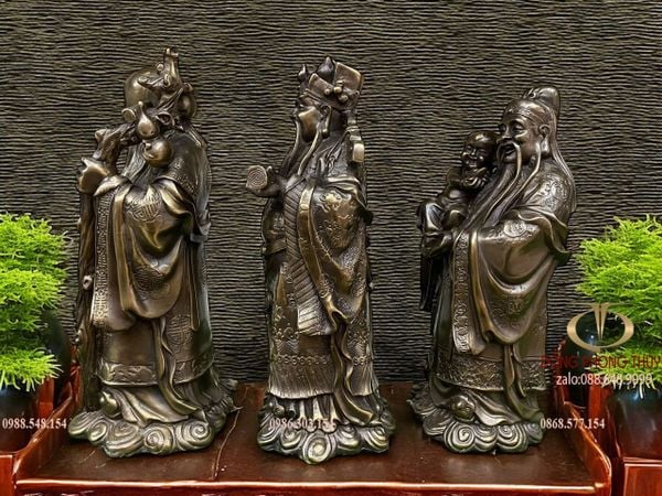 Tượng Phúc Lộc Thọ 33cm nặng 15kg bằng đồng hun