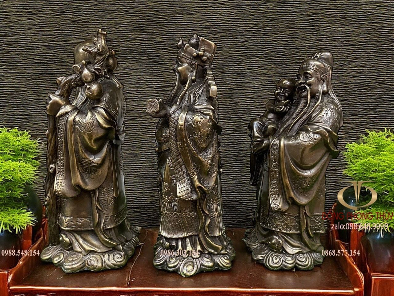 Tượng Phúc Lộc Thọ 33cm nặng 15kg bằng đồng hun